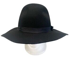 BRIXTON Black Wool Felt Hat with Black Bow Tie Ribbon Size M